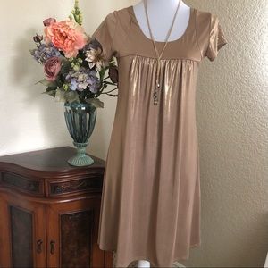 Sushiflower Gold Metallic Short Sleeve Slip Dress